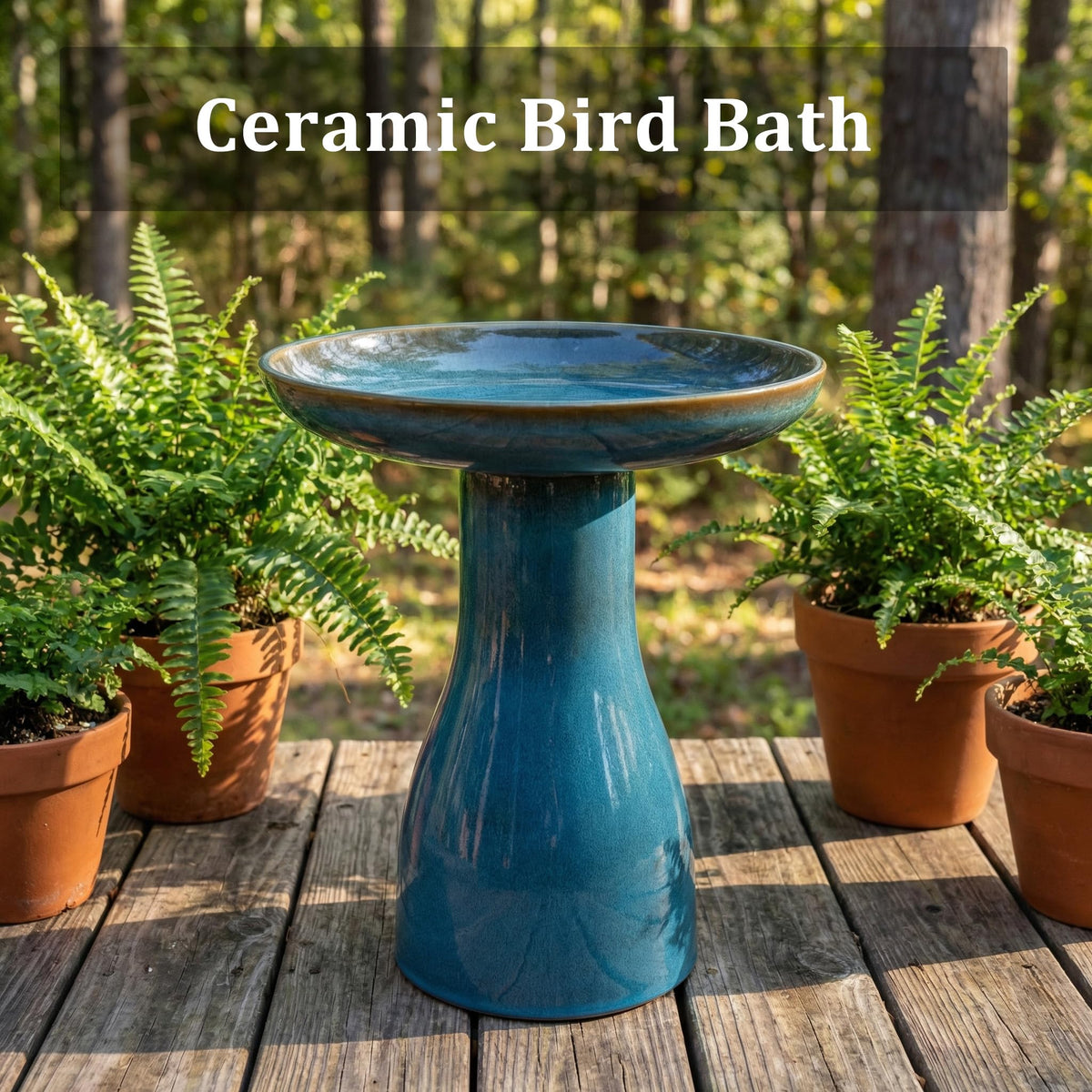 Dneuoir Ceramic Bird Bath for Outside, 19.7 Inch Tall Outdoor Birdbath, Reactive Glaze Bird Baths with Detachable Large Bowl for Outdoors, Garden, Floor, Balcony, and Lawn
