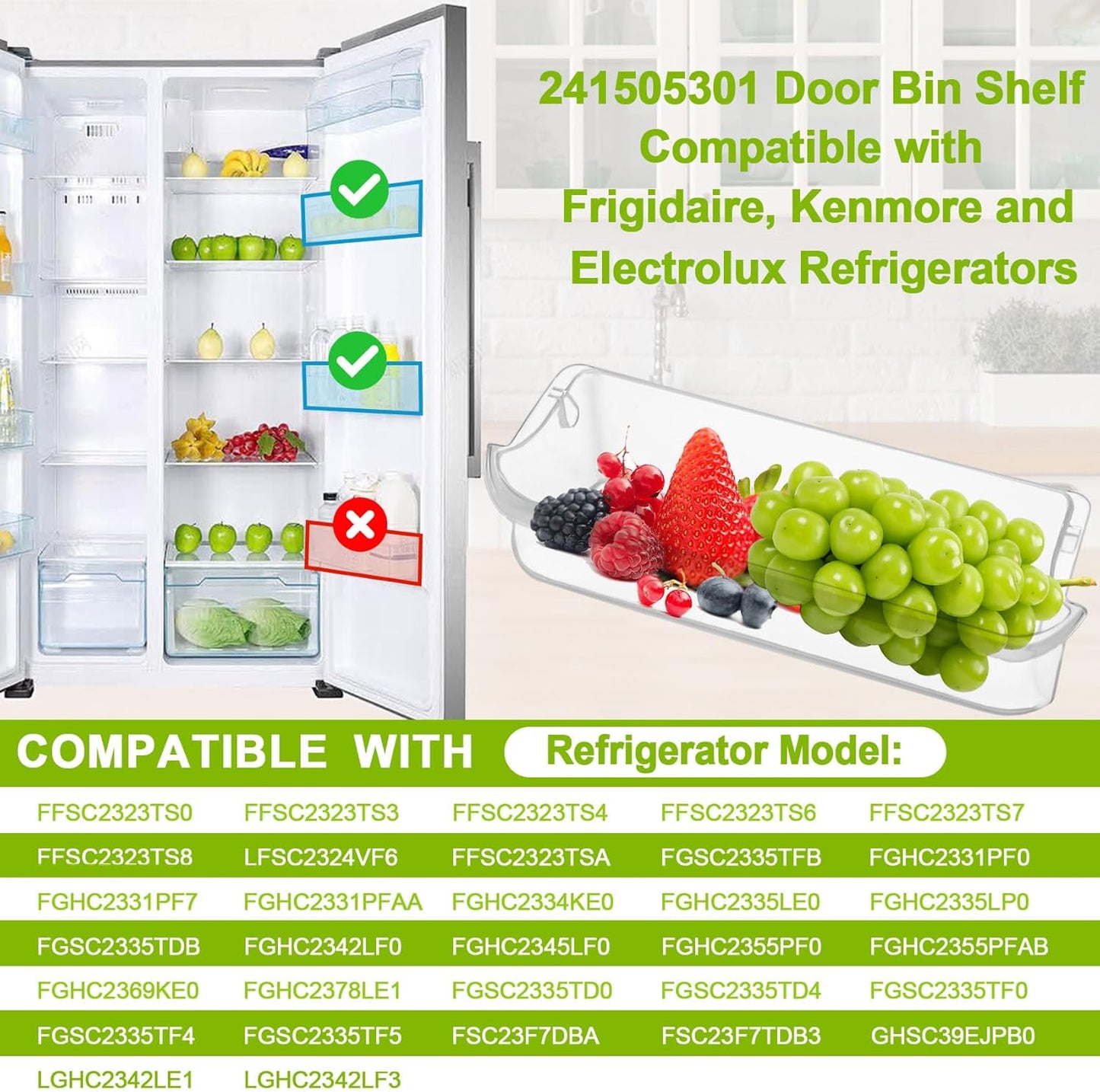 UPGRADED 241505301 Refrigerator Door Shelf Bin Compatible with Frigidaire Replacement Parts 241505300 AP3769131