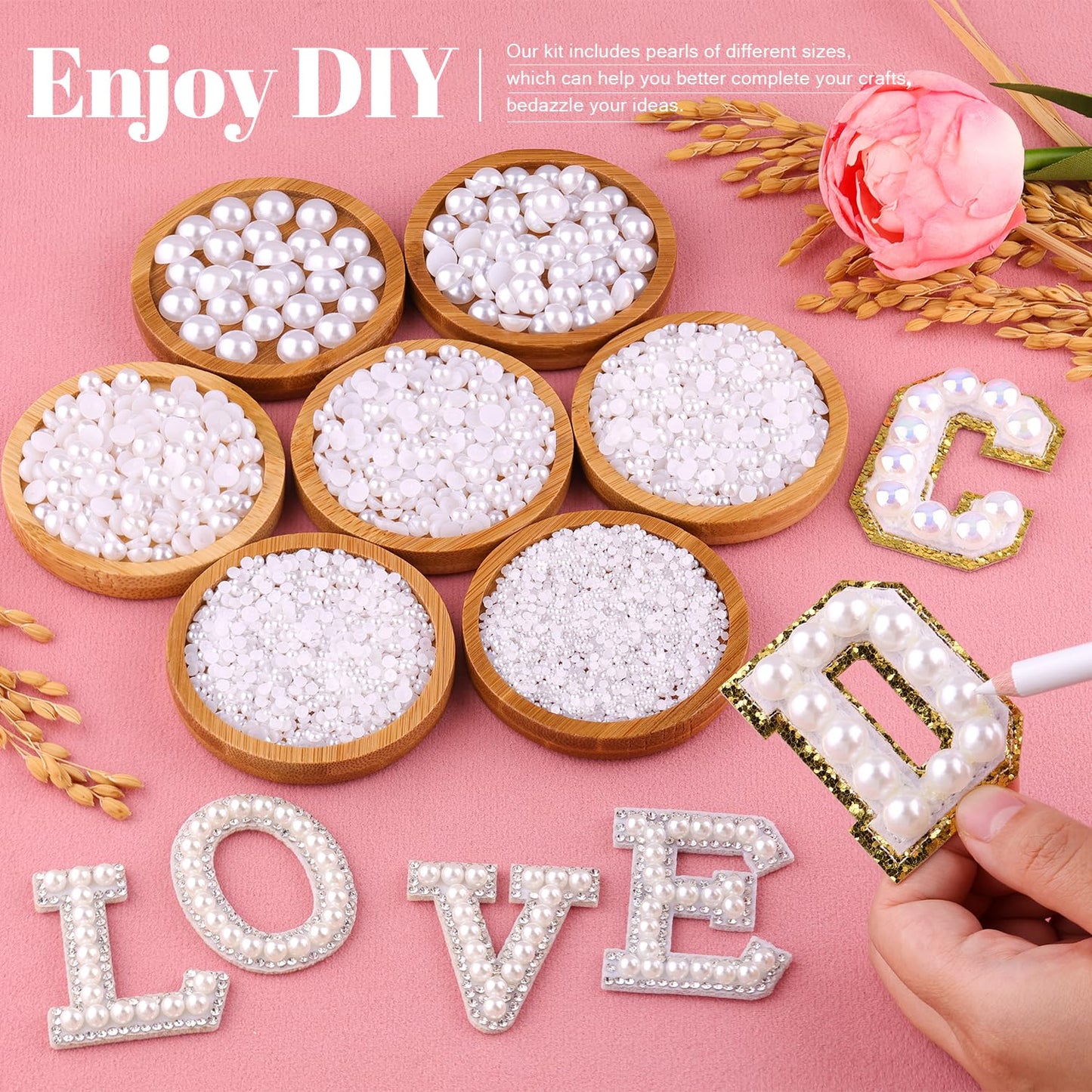 16500Pcs Flatback Pearls for Crafting (White), Assorted Size 2/3/4/5/6/8/10mm Half Pearl with 3Pcs 10ml B7000 Jewelry Glue, Bedazzling Kit for DIY Crafts Clothing Tumbler Shoes Embellishment Nail Art