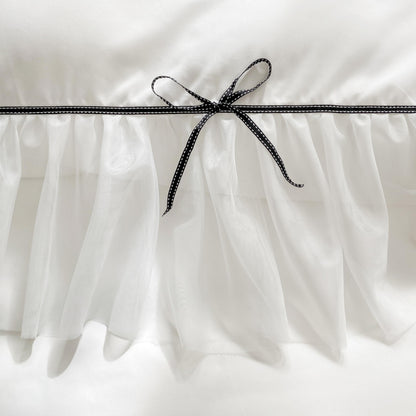 SOUKECHY White Lace Ruffled Queen Duvet Cover Set, Bow Duvet Cover,Chic Kids Bedding,100% Polyester,Lightweight Duvet Cover Set with Zipper Closure for Girls