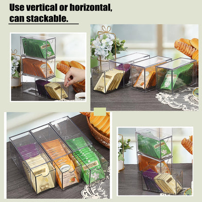 ELLDOO 3 Drawers Tea Bag Organizer, Clear Acrylic Stackable Tea Bag Storage Holder for Kitchen Pantry, Coffee Pod Snack Storage for Countertop Cabinet