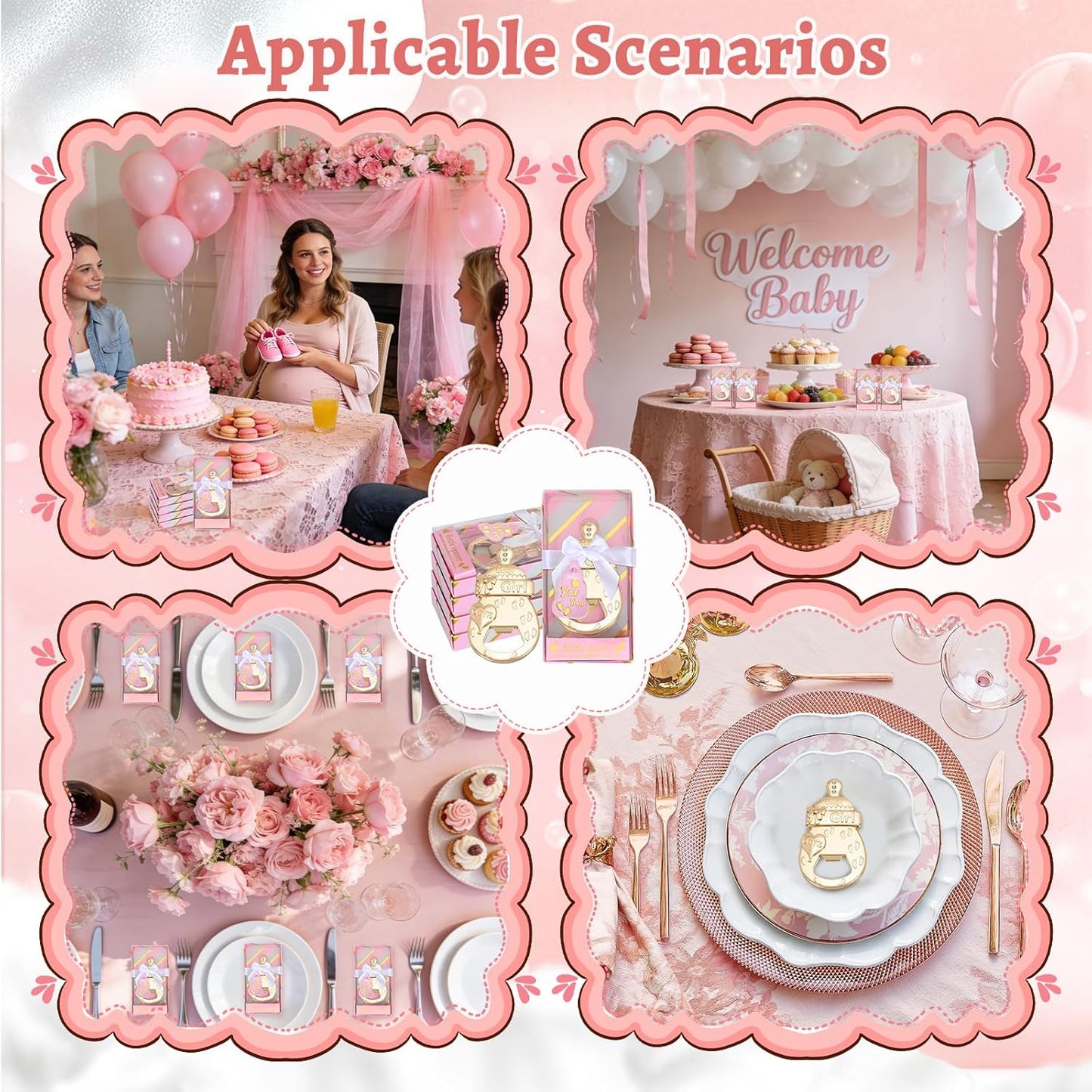 24 Pcs New Pink Baby Bottle Openers for Baby Shower Favors Party Return Gifts for Guests,Baby Girl Shower Party