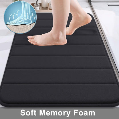 Buganda Memory Foam Bath Mat, 34" x 20", Ultra Soft and Non-Slip Bathroom Rugs, Water Absorbent and Machine Washable Bath Rug for Bathroom, Shower, and Tub, Black