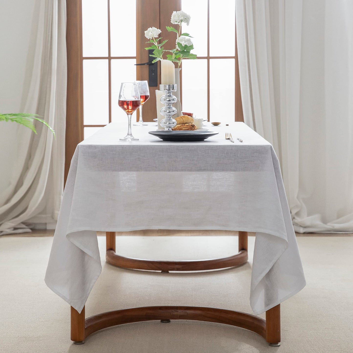 EVERLY 100% Pure Linen Rectangle Tablecloths 60x84Inches for Dining, Buffet Parties, Picnic,Events, Weddings and Restaurants, Decorative Halloween, Thanksgiving Machine Washable Tablecloths-White