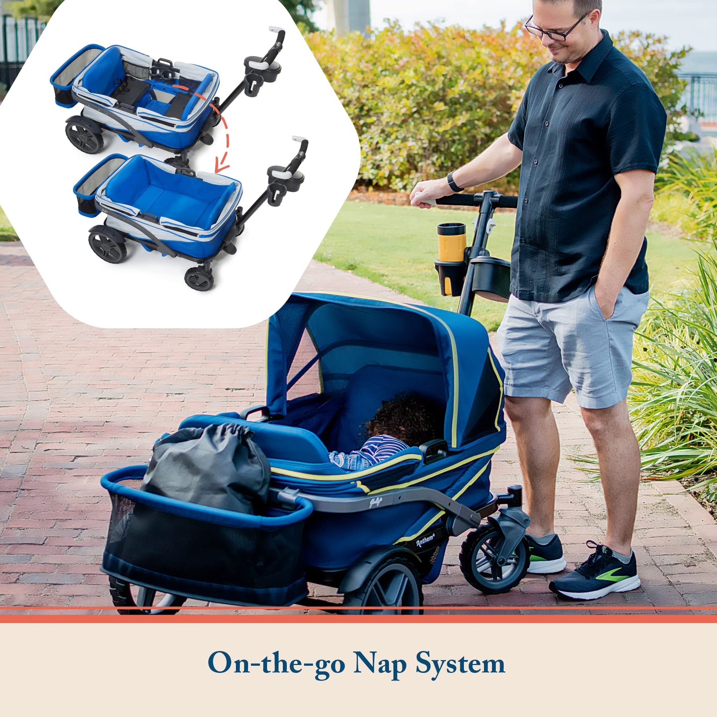 Gladly Family Anthem4 Quad All-Terrain Wagon Stroller with Easy Push and Pull, Removable XL Canopies, and Sturdy, Safe Folding for Storage and Transport, Electric Silver