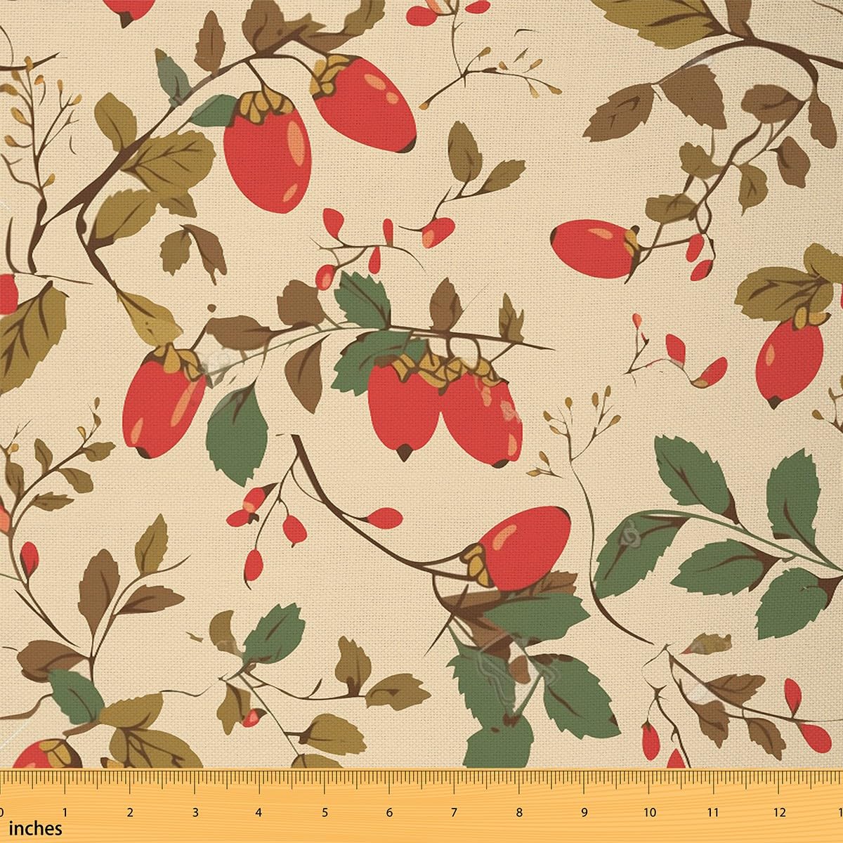 Autumn Fruits Fabric by The Yard,Farmhouse Style Wild Plants Flannel Polyester Fabric,Jungle Camping Quilting Supplies for Sewing,Botanical Plants Rustic Style DIY Crafts,2 Yards,72" L x 59" W