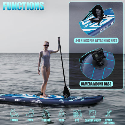 UPWELL 11'6"×35" Extra Wide Inflatable Paddle Board, Stand Up Paddle Board with Kayak Seat, Sup Paddle Boards for Adults, Chipmech Blue