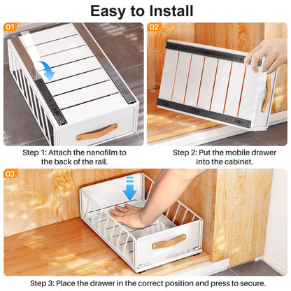 Pull out Cabinet Organizer,Heavy Duty Slide out Pantry Shelves Drawer Storage with Adhesive Nano Film,Sliding Mesh Cabinet Basket with Handle for Kitchen, Bathroom, Home, 11.8W" X 15.7"D X 6.2"H,White
