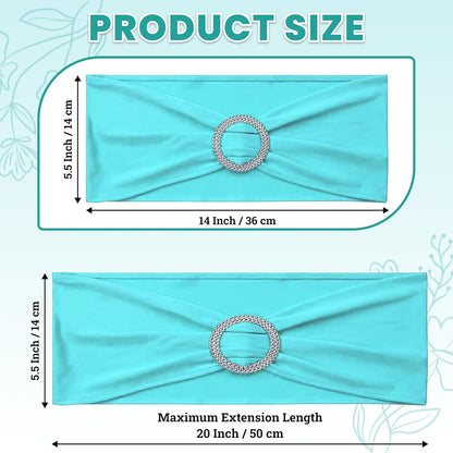 MDS Spandex Chair Sashes - Premium Stretch Covers with Buckle Slider for Weddings & Events | Aqua Blue, Pack of 10