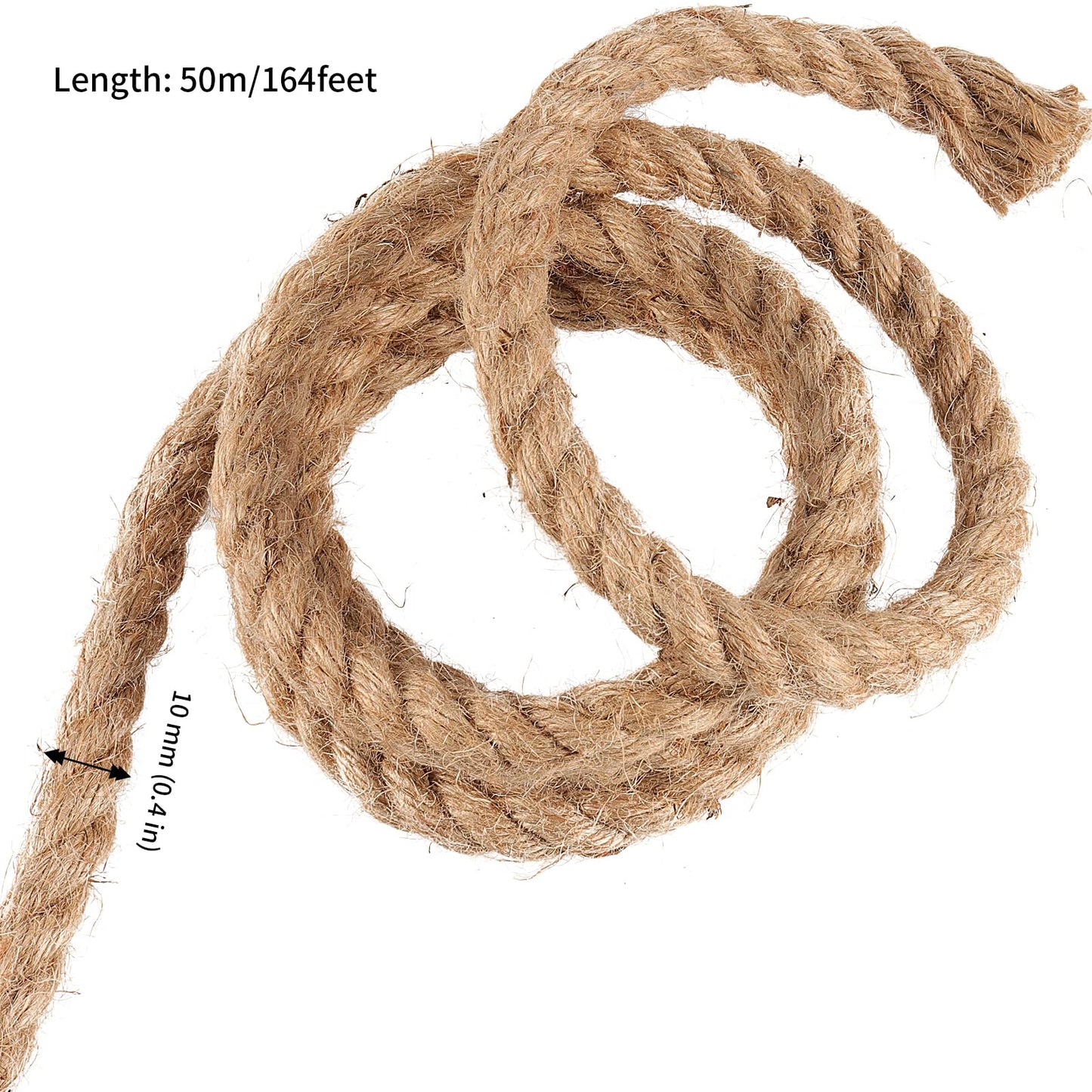 JAPCHET 164 Ft x 10MM Natural Jute Twine, 3/8 Inch Twisted Jute Rope Hemp Rope, Strong Burlap Cord for DIY Crafts Gardening Hammock Home Decorating Gift Wrapping