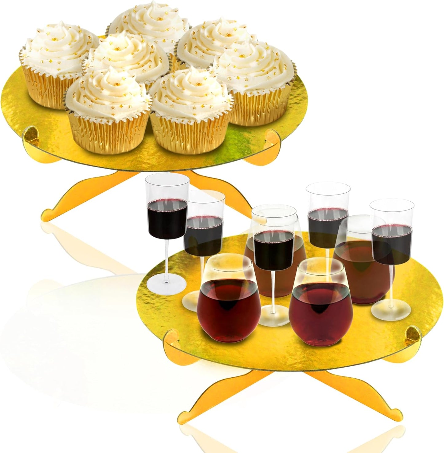 FRIDAY NIGHT 1-Tier Gold Round Cardboard Cupcake Stand - Mini Cake Dessert Holder, Reusable Birthday Wedding