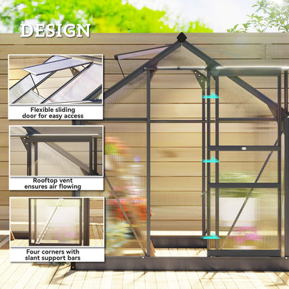 Outsunny 6' x 6' Greenhouse for Outdoors, Polycarbonate Greenhouse with Rain Gutter and Roof Vent, Aluminum Walk-in Green Houses for Outside for Patio Backyard Garden, Gray
