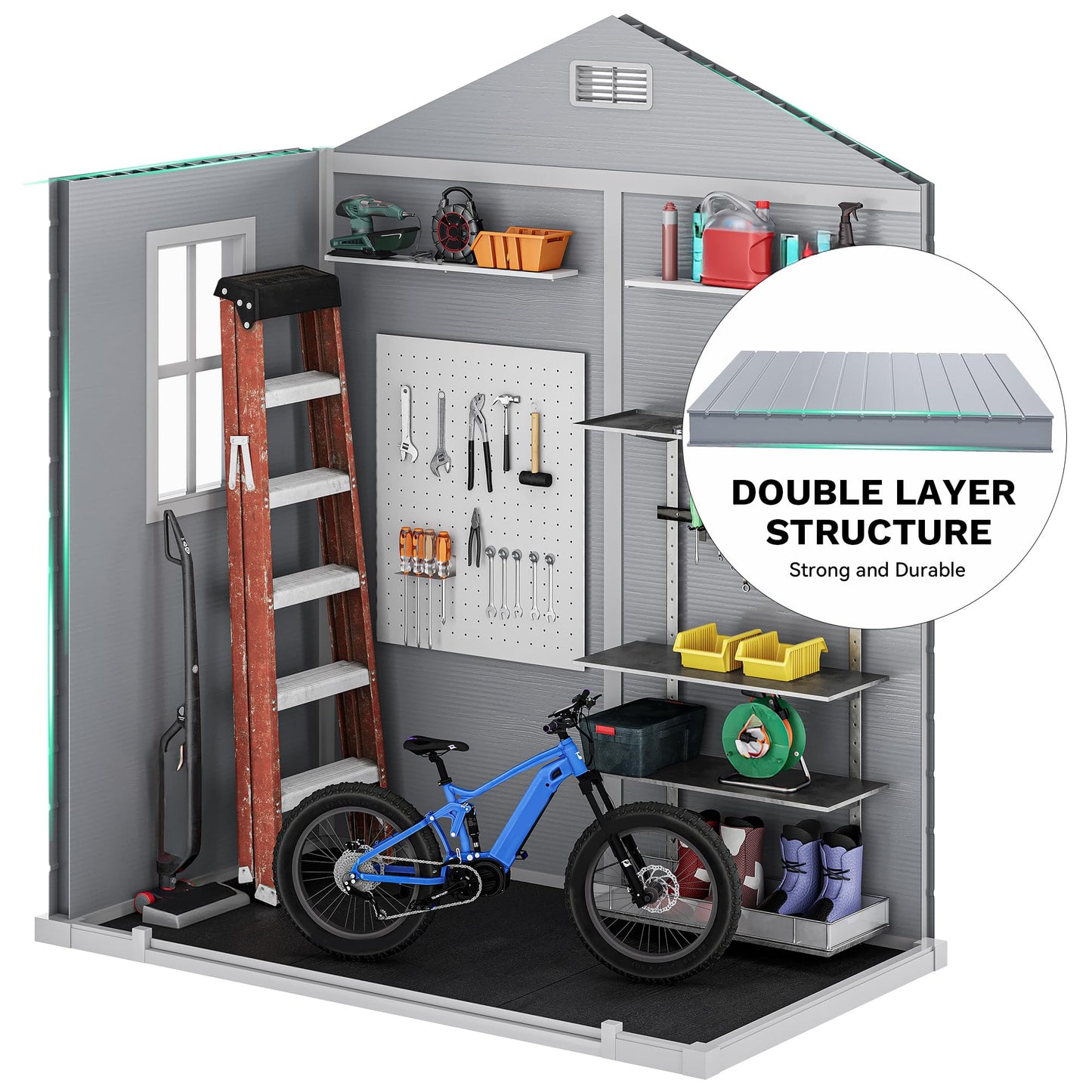 DWVO 6x4 FT Outdoor Resin Storage Shed with Reinforced Floor, All-Weather Bike Storage Shed with Lockable Door, Window and Vent, Waterproof Plastic Tool Storage for Garden, Backyard, Patio, Lawn