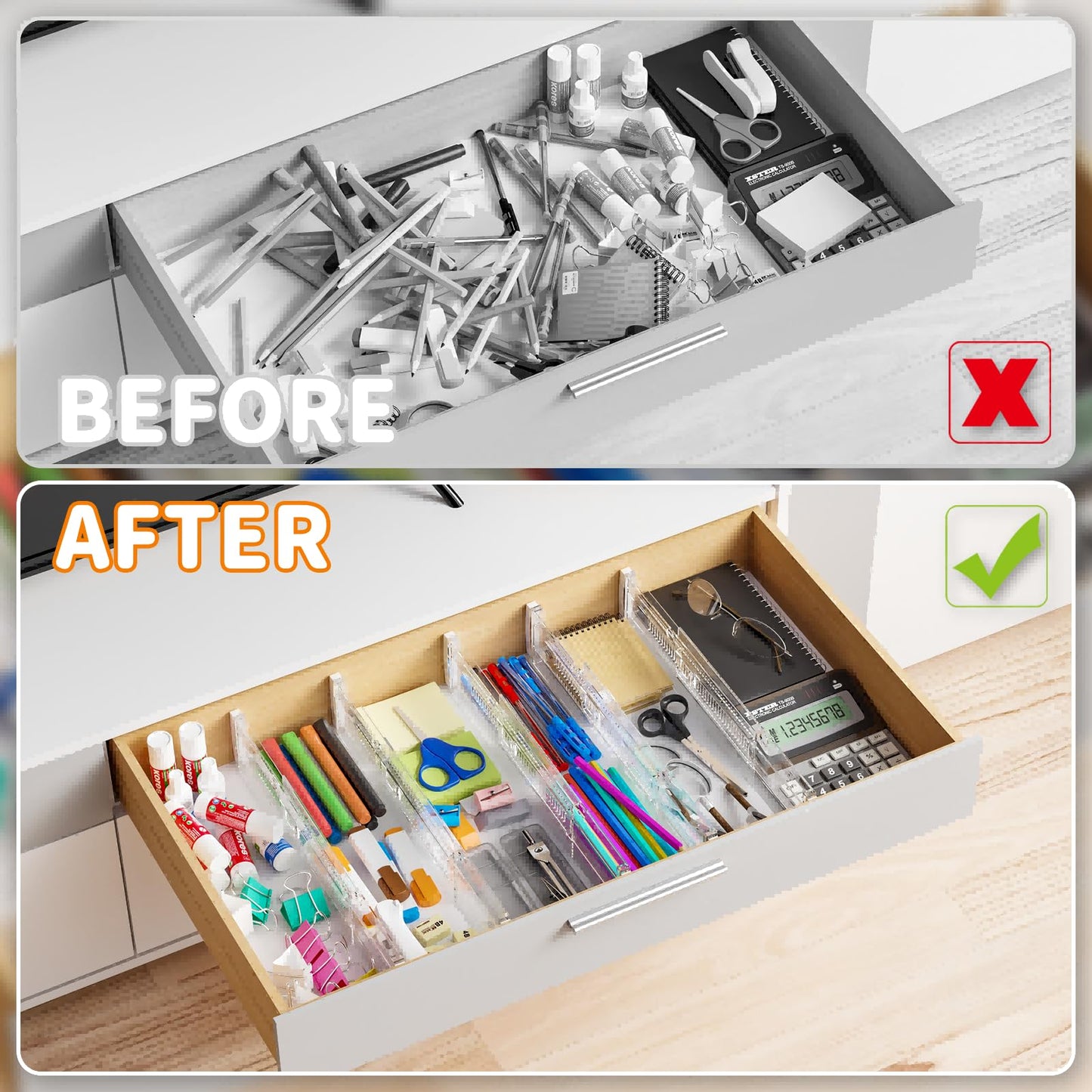 Yieach 8 Pack Clear Expandable Deep Drawer Separators From 15 to 21'' - 3.2 Inch Tall Acrylic Drawer Dividers for Clothes,Dresser Drawer Dividers for Dresser,Baby Nursery,Clothing,Sock or Underwear
