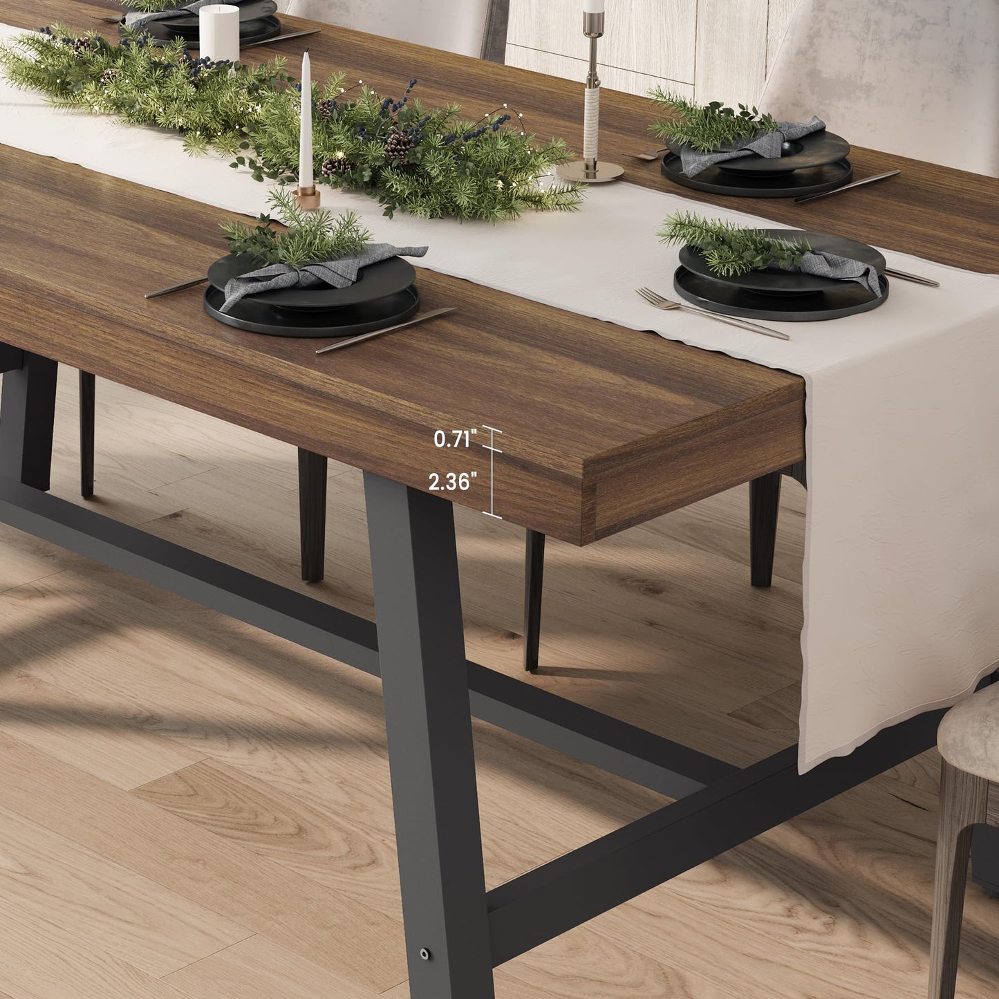 GarveeHome Industrial Dining Table for 4-6 People, 63 in Long Wooden Kitchen Table with Sturdy Metal Frame & Rustic Finish - Seats 4 Rectangular Counter for Dinner, Kitchen, Dining Room - Retro Brown