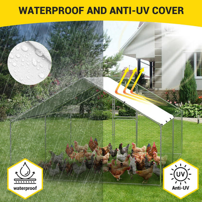Large Metal Chicken Coop Run,Outdoor Walk-in Cage Peak Hen House with Waterproof and Anti-Uv Cover,Spire Roof Hen House with Security Lock for Outdoor and Backyard,Farm 9.8 x 13.1 x 6.6 ft