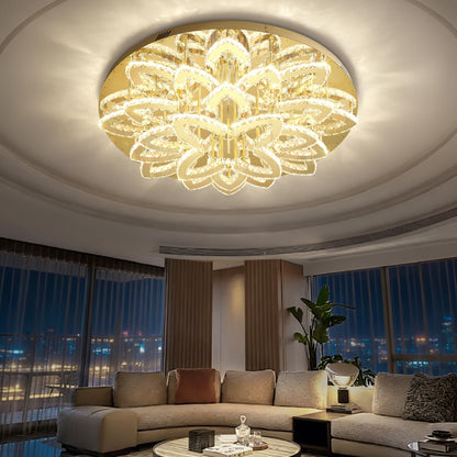 Shial Lighting 40" Modern Crystal Chandelier for Dining Room LED Dimmable Flush Mount Chandeliers Gold Ceiling Chandelier for Living Room Bedrooms