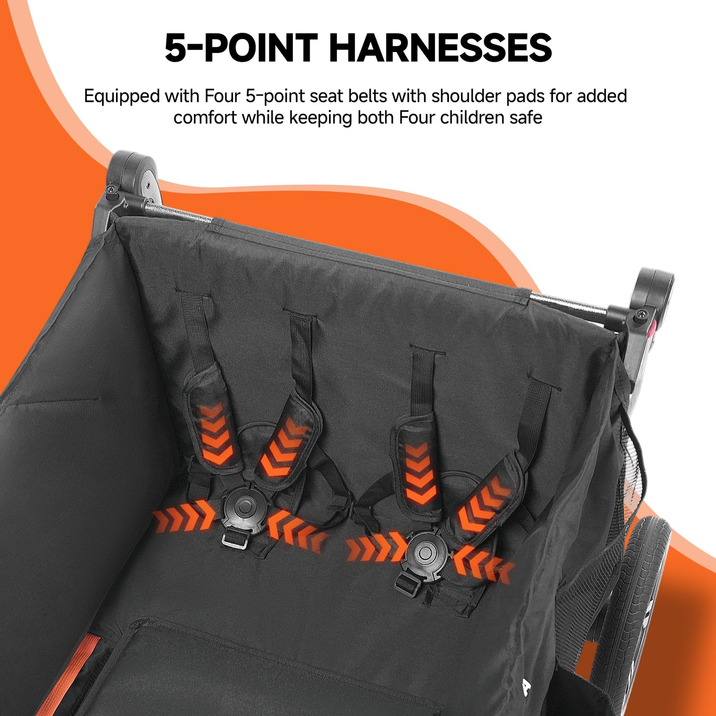 MAIZOA 4 Seater Foldable Wagon Stroller & Cargo,with 5-Point Harnesses,Adjustable Push/Pull Handle, Removable Sun Canopy, One-Step Locking Design, Suitable for Family Travel, 4 Children Ride, Gift