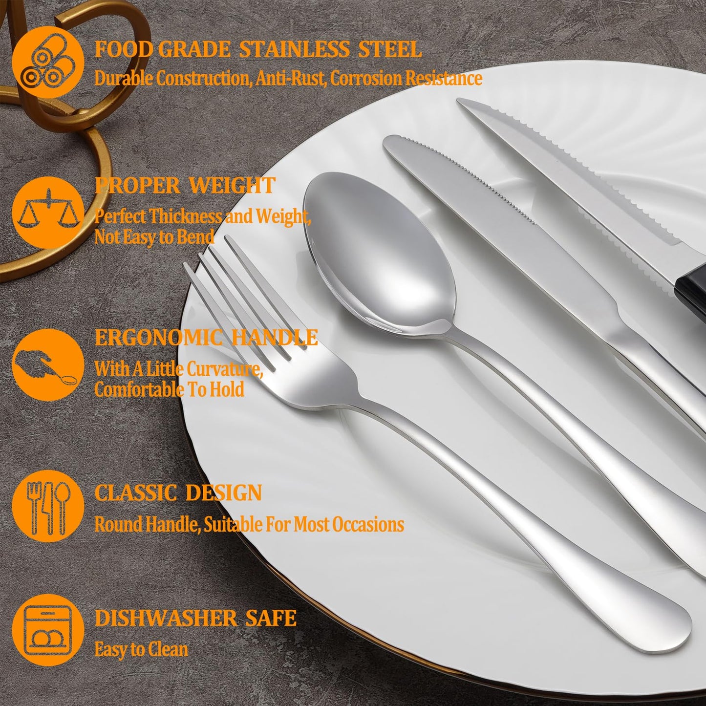 24 Pcs Silverware Set with Steak Knives Service for 4,Stainless Steel Flatware Set,Mirror Polished Cutlery Utensil Sets,Home Kitchen Eating Tableware,Include Fork Knife Spoon,Dishwasher Safe