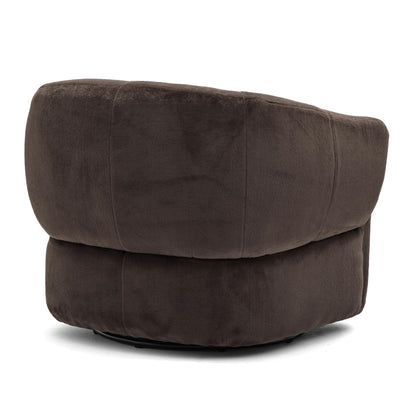 Christopher Knight Home Manie Plush Fabric 360° Swivel Accent Chair, Solid Wood Living Room Swivel Barrel Chair, Rotating Single Lounge Sofa, Comfy Reading Armchair, Dark Brown