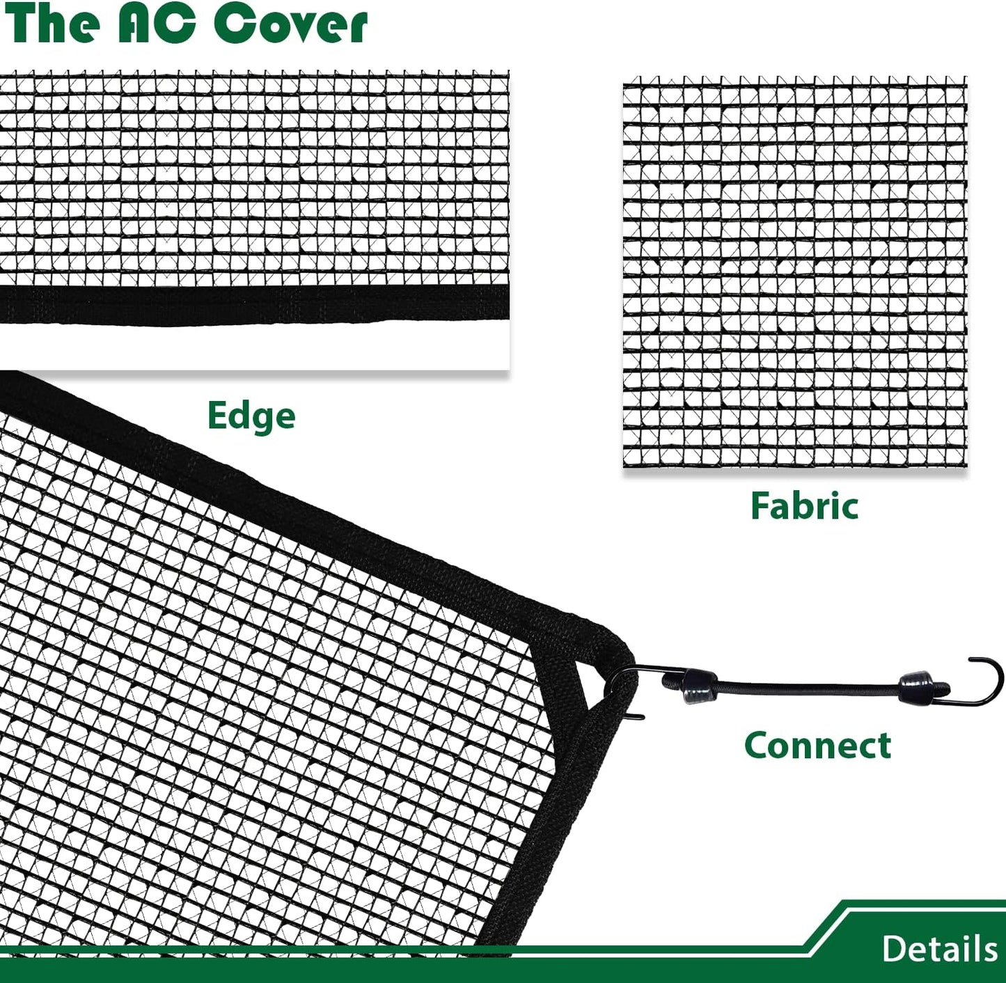 Air Conditioner Cover 28" X 28" for All Seasons, Includes Bungee Cords, Solid Black AC Compressor Condenser Top Cover