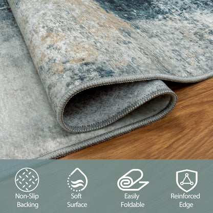 10x14 Area Rugs for Living Room Rug Washable: Abstract Large Rug Indoor Modern Carpet Non Slip for Dining Room Bedroom Nursery Home Office Teal Grey Gold