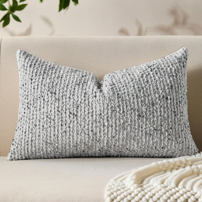 Allorry Decorative Lumbar Pillow Cover 12x20 Blue Striped Soft Wool Lumbar Throw Pillow Neutral Textured Boho Cushion Covers for Modern Farmhouse Sofa Bedroom Living Room Decor SY011-C12