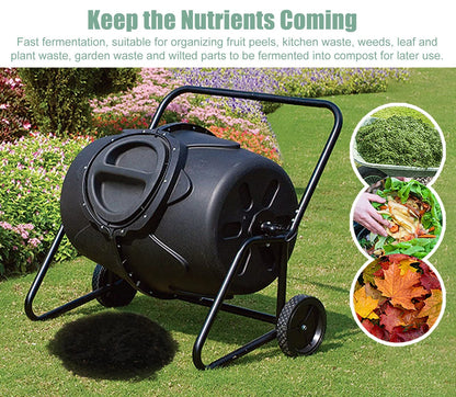 Compost Tumbler 170L - Large Outdoor Composter Bin with Wheels for Easy Movement, Perfect for Garden Yard Leaves and Kitchen Waste
