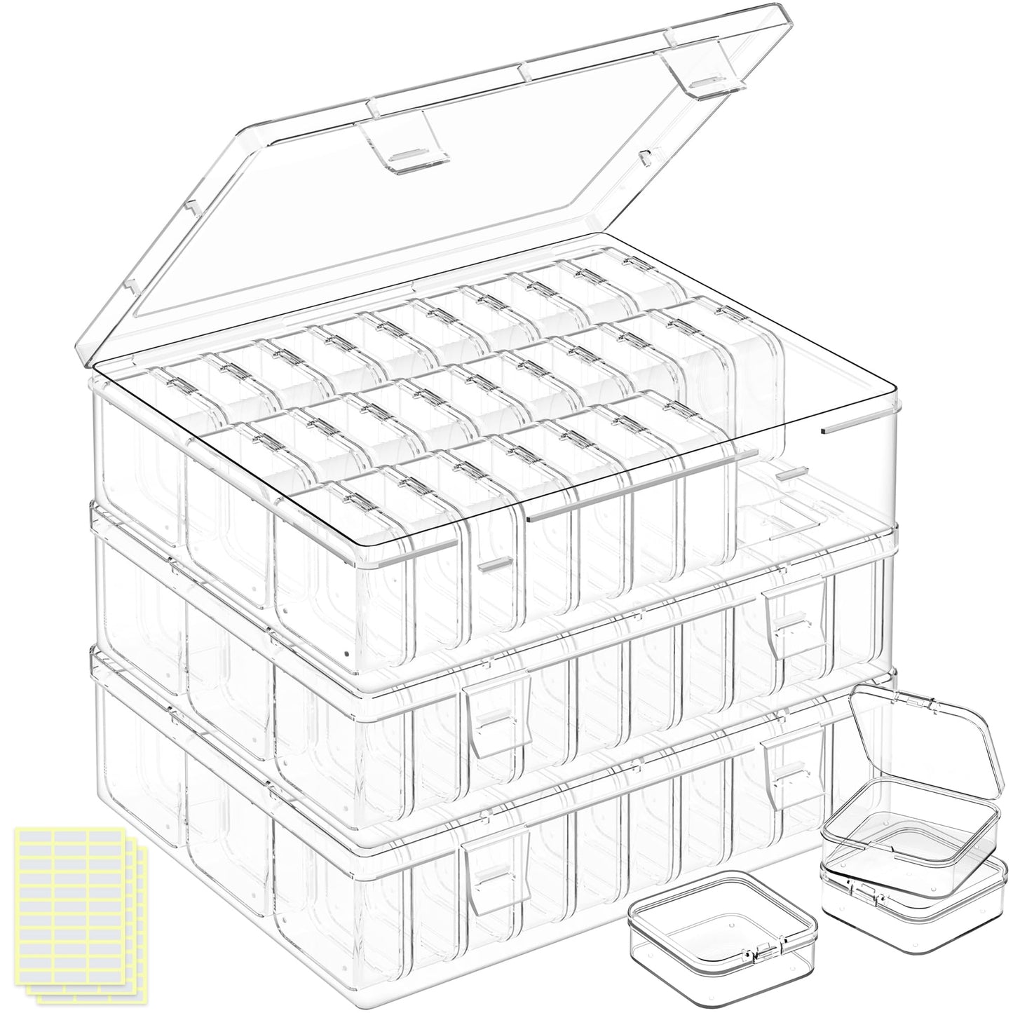 DILIBRA Bead Organizer Box, 93Pcs Small Bead Storage Containers Plastic Cases with Hinged Lid, Rectangle Clear Diamond Painting Storage Containers for Jewelry, DIY Crafts, Bracelet, Seeds, Nail