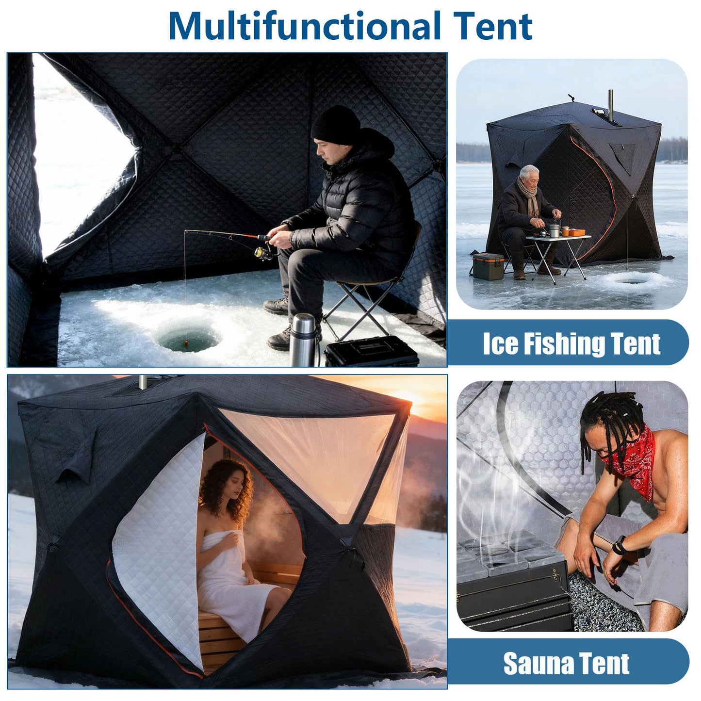 WACLMOTAKE 3-5 Person Portable Sauna Tent - Foldable Insulated Personal Spa Steam Ice Fish Tents with Stove Jack for All Weather Camping or Home, Easy Setup with Carrying Bag Sauna-Tent-1.8m