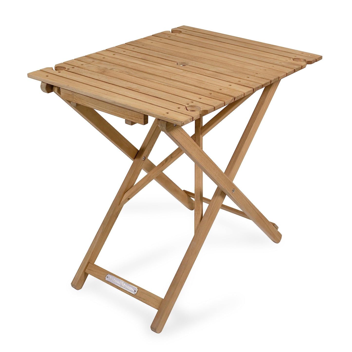 Business & Pleasure Co. Tall Folding Picnic Table - Perfect Outdoor Table for Picnics and Hosting - 4 Wine Glass Holders - Umbrella Hole - Premium Teak Hardwood