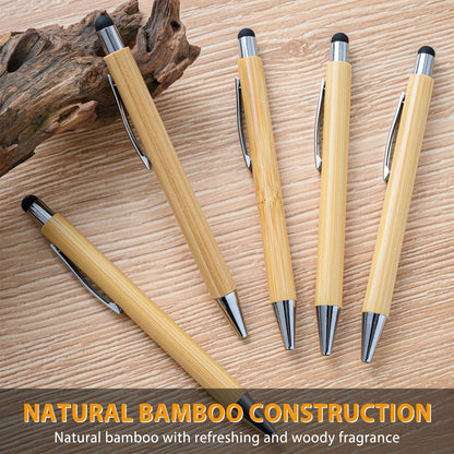 lyforx 250 Pack Bamboo Pens Bulk with Touch Stylus Tip Wooden Bamboo Pens Engraving Wooden Ballpoint Pen Customizable Gift Pen Bulk