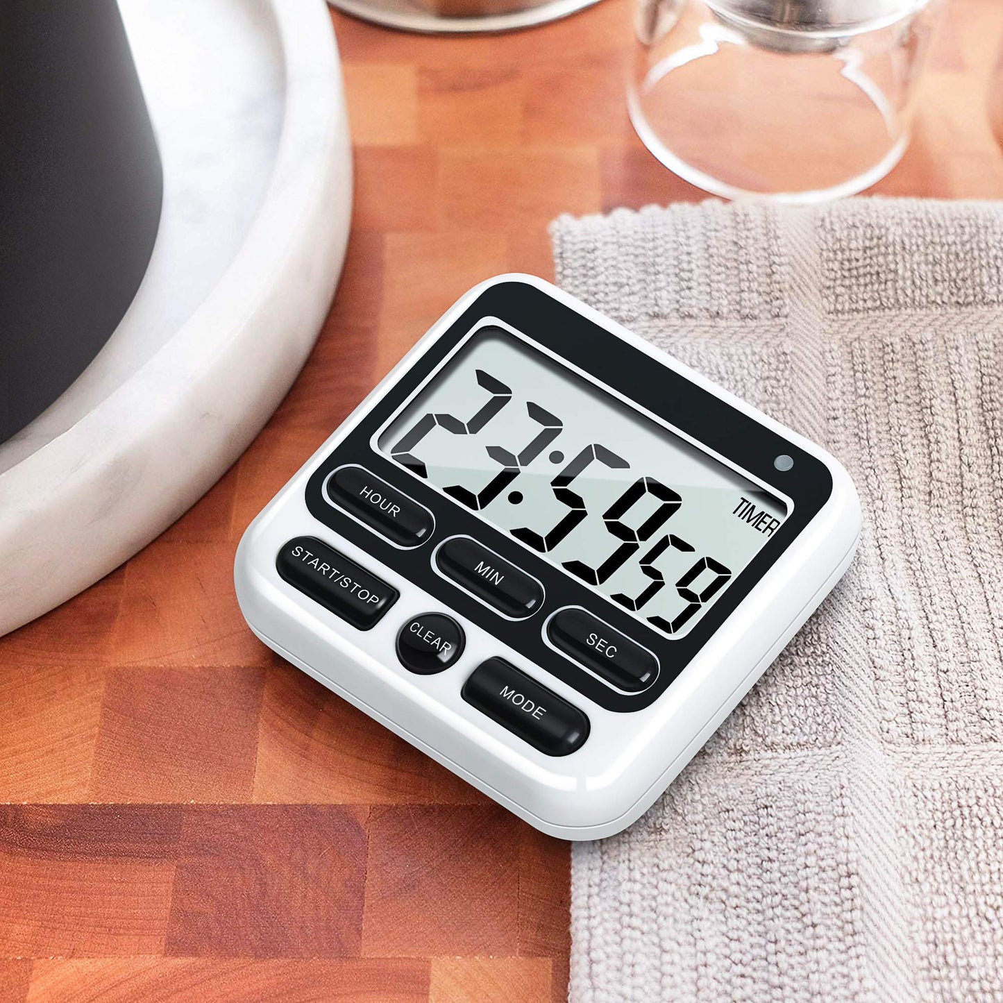 KTKUDY Digital Kitchen Timer with Mute/Loud Alarm Switch ON/Off Switch, 12-Hour Clock & Alarm, Memory Function Count Up & Count Down for Kids Teachers Cooking, Large LCD Display, Strong Magnet (Black)