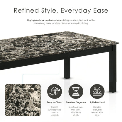Furniture of America Isime Modern Contemporary Solid Wood 47.5-inch 3-Piece Coffee Table Set with Faux Marble Top for Living Room, Office, Black and White