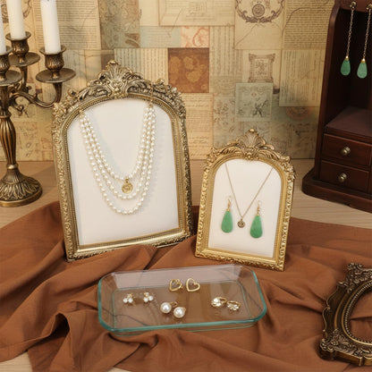 AOZUO 2 Pcs Gold Resin Jewelry Display Stand with Velvet Backing, Vintage Necklace Organizer Ring Holder Earring Holder Jewelry Photography Props Frame for Women Wedding Gifts