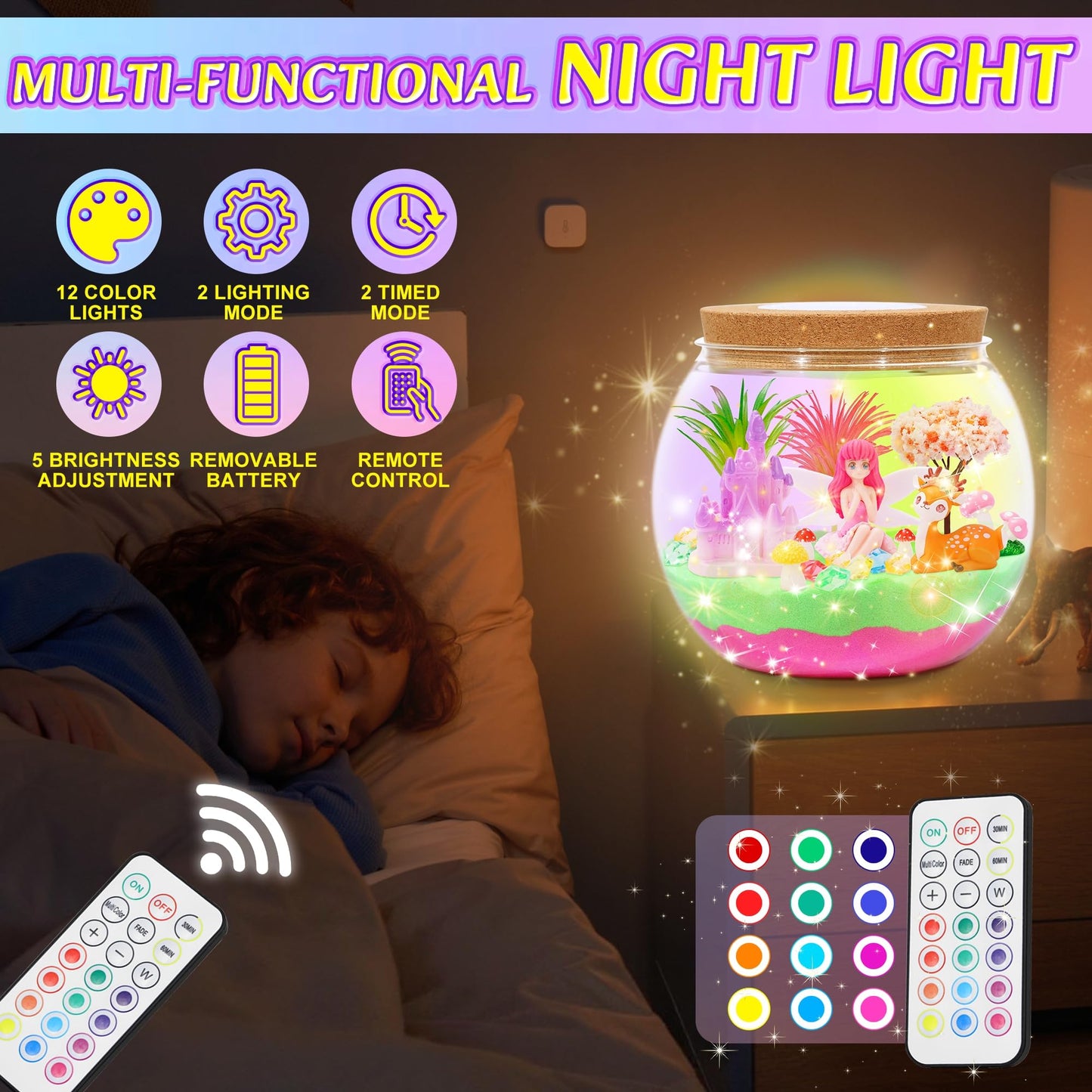 Hannstar Fairy Garden Kits for Kids - Light Up Terrarium kit Birthday Gift for Girls Ages 4 5 6 7 8 10 12 Years Old - Creative Garden Toys for Girls - DIY Arts and Crafts Kit for Kids