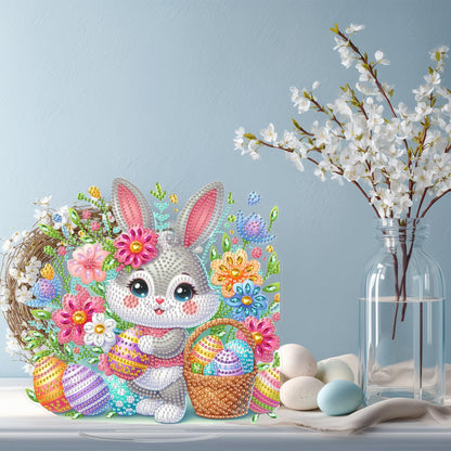 Yunzlly Easter Diamond Art Tabletop Kit, Desktop Gem Painting Ornament Kit for Adults, Table Top Acrylic Diamond Board Painting with Stand (Easter Bunny)