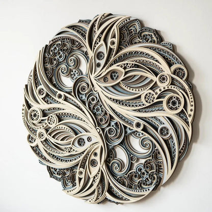 FARIDRUN Multi-layer wall art, large geometric wooden wall art, mandala laser-cut art, 3D murals, tapestries, wall decorations(23.6 inches x 23.6 inches)