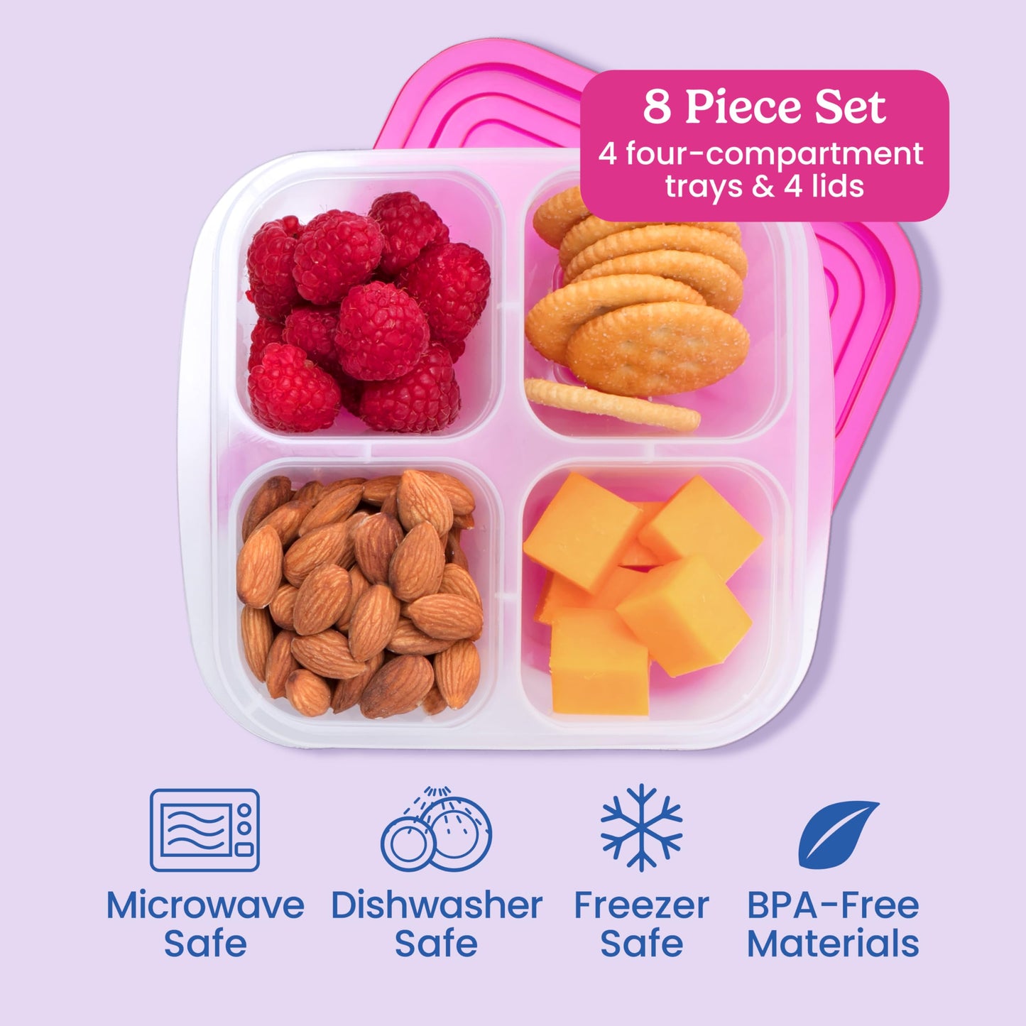 Bentgo Easyboxes 4-Compartment Snack Containers - 8-Piece Set with 4 Trays & 4 Custom-Fit Lids to Seal in Freshness - Reusable Food Storage & Meal Prep Bento BPA-Free Containers (Brights 4-Pack)