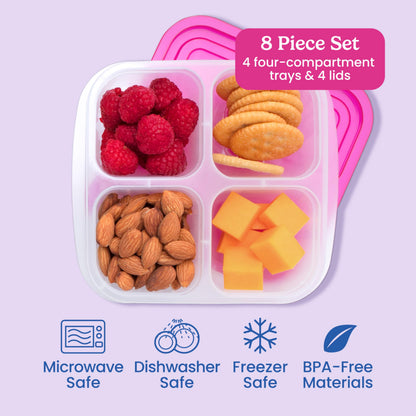 Bentgo Easyboxes 4-Compartment Snack Containers - 8-Piece Set with 4 Trays & 4 Custom-Fit Lids to Seal in Freshness - Reusable Food Storage & Meal Prep Bento BPA-Free Containers (Brights 4-Pack)