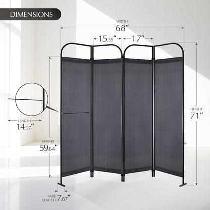 DECOLAB 4 Panel Room Divider Partition, Portable Folding Privacy Wall Panel, Home, Office, Studio, Bedroom, Light & Air Flow, 68" x 71", Knight