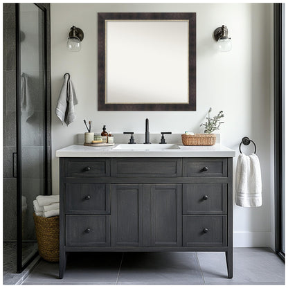 Amanti Art Bronze Bathroom Mirror for Over Sink, 31x31 Odin Antique Bronze Square Vanity Mirror, Large Modern Wood Frame, Hangs Horizonally and Vertically, Bathroom Wall Decor, Non-Beveled Edge