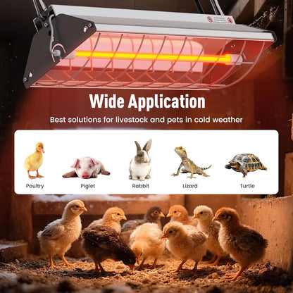 2 150-300W, Chicken Coop Heater, Large Infrared Heat Lamp for Poultry, Livestock & Pets, Safe Chicken Brooder Heat