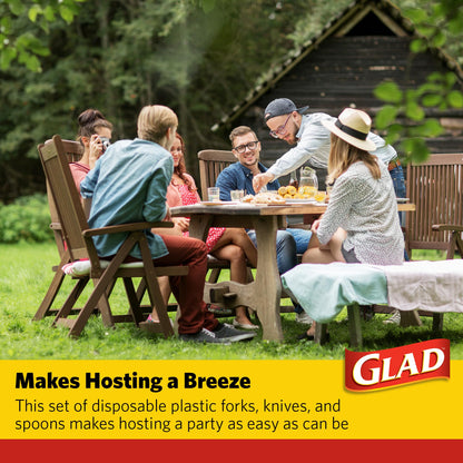 Glad Clear Disposable Cutlery Set with Heavy Duty Plastic Forks, Knives, and Spoons, Reusable Dishwasher Safe Plastic Utensils for Parties and Everyday Use, 240 Count