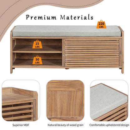 Merax Multipurpose Entryway Storage Bench with Shutter Doors, 43.3" Wooden Shoe Organizer with Upholstered Seat for Entryway, Hallway and Living Room