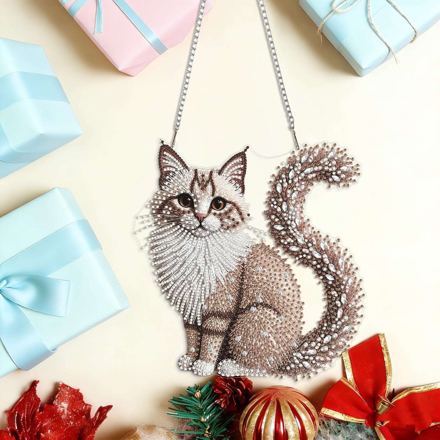 LPDJITO DIY Hanging Diamond Art Pendant Painting Kit Cat, Acrylic Diamond Art Board Ornament for Adults