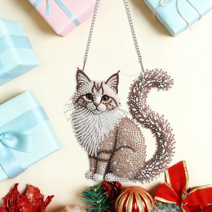 LPDJITO DIY Hanging Diamond Art Pendant Painting Kit Cat, Acrylic Diamond Art Board Ornament for Adults
