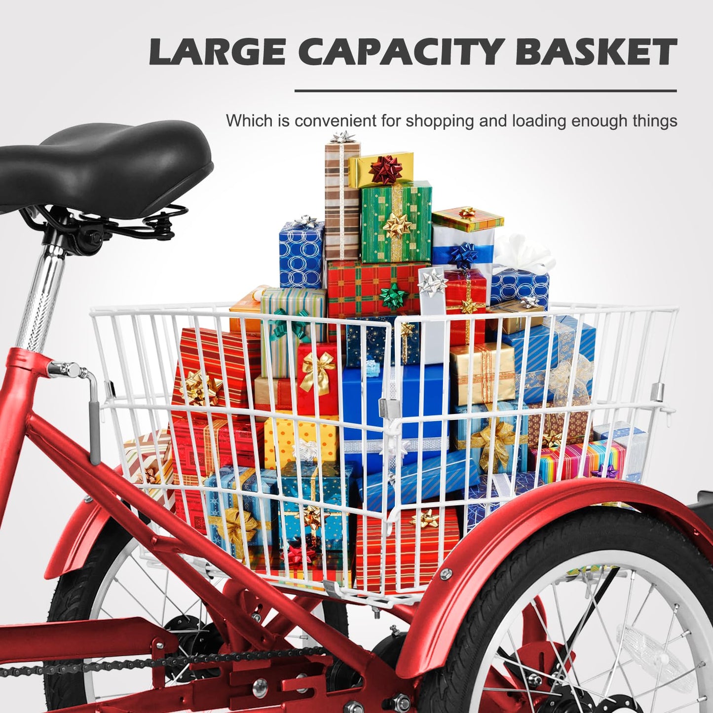 H&ZT Adult Tricycle, 3 Wheeled Bike, Trike Cruiser Bike, with 7-Speed Gear, Parking Brake Handle, Low Step, Large Rear Basket, Elderly Friendly, for Men, Women, and Teens