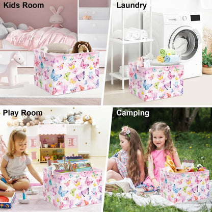 Clastyle 36L Pink Dreamy Butterfly Kid Storage Basket Collapsible Rectangle Clothes Toy Nursery Bin Book Shelf Basket