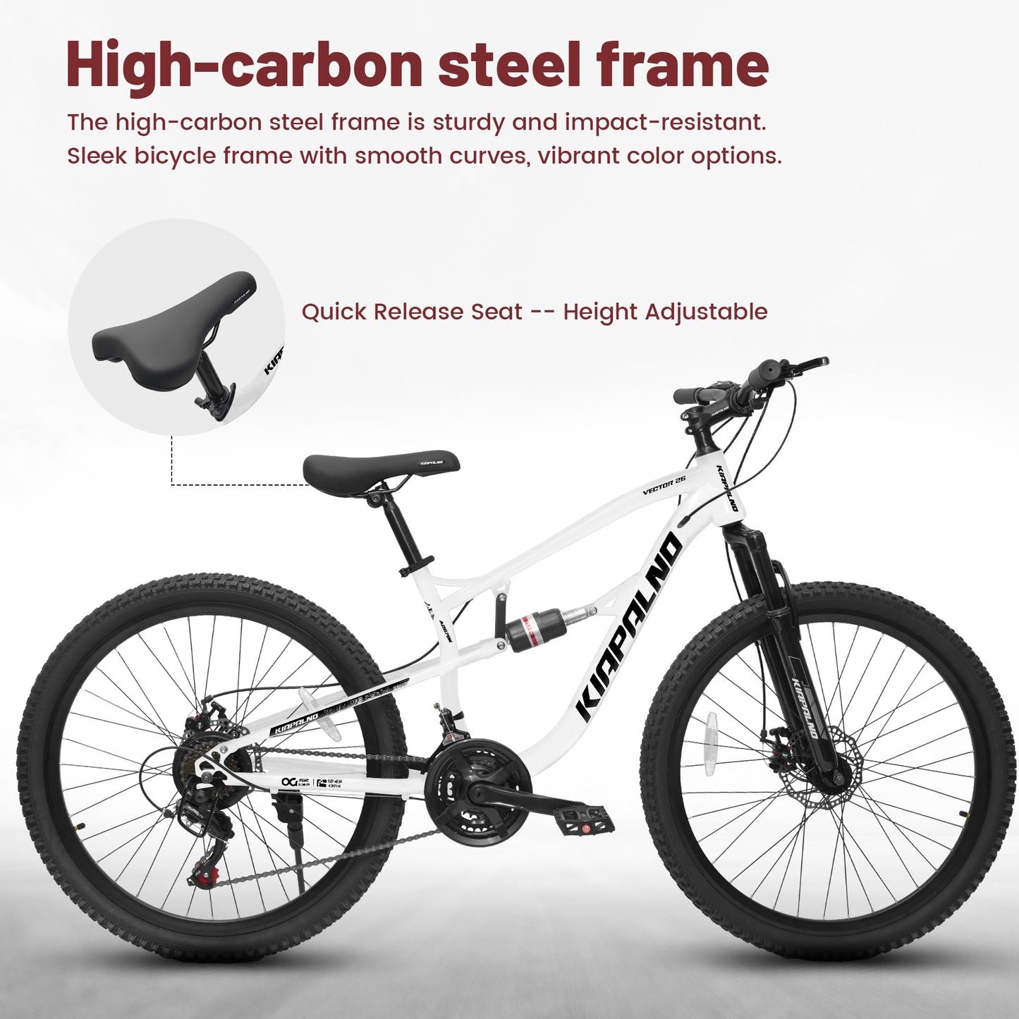 Ecarpat 26 inch Mountain Bike Full Suspension, 21 Speeds Dual Disc Brake Men Boys Bike for 10+ Years, Carbon Steel Frame, Trail Beach Snow Commuter City Bikes, Birthday Gift Choice